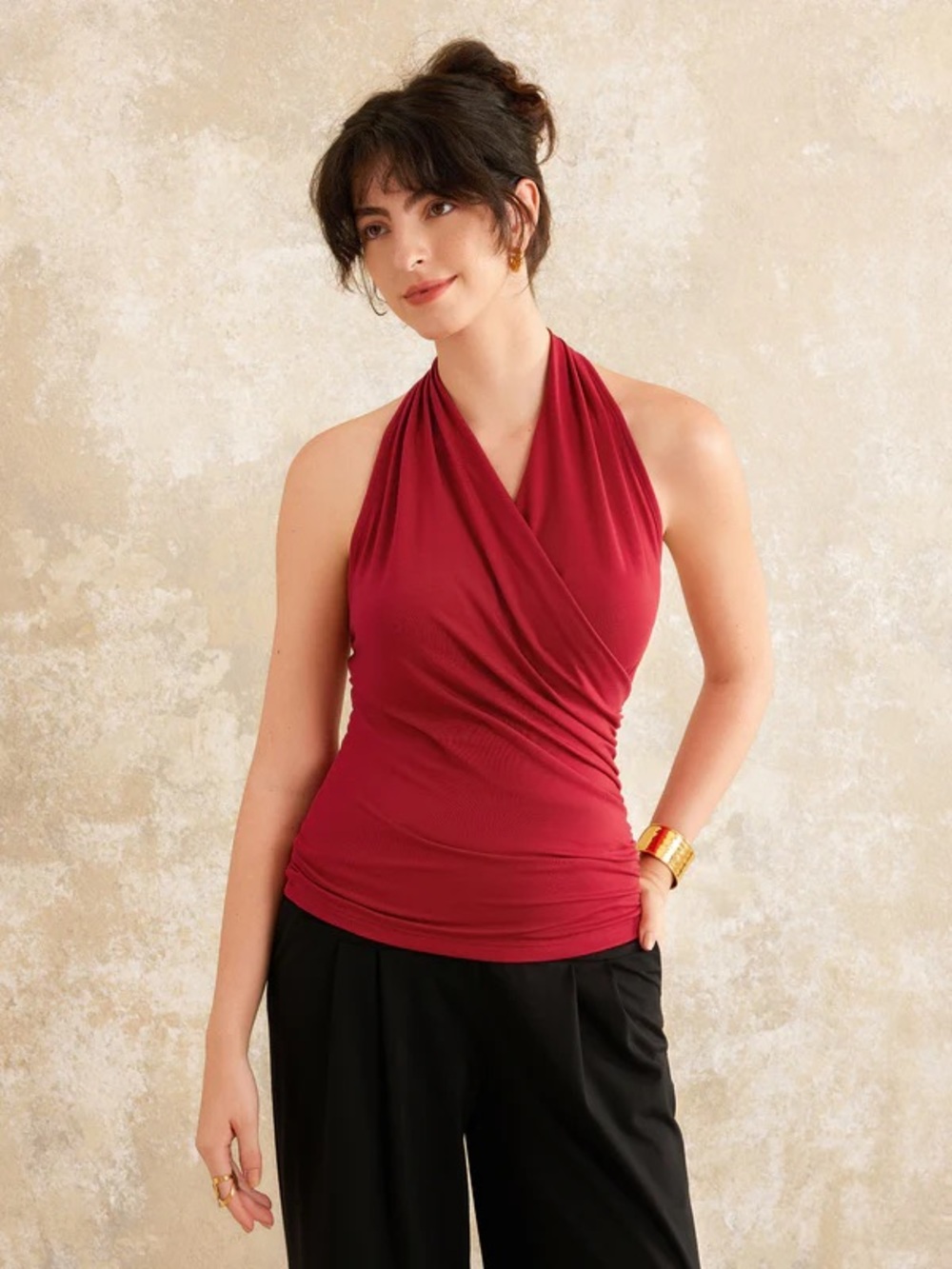 OGL Deep Red Halter Wrap-Front Camisole